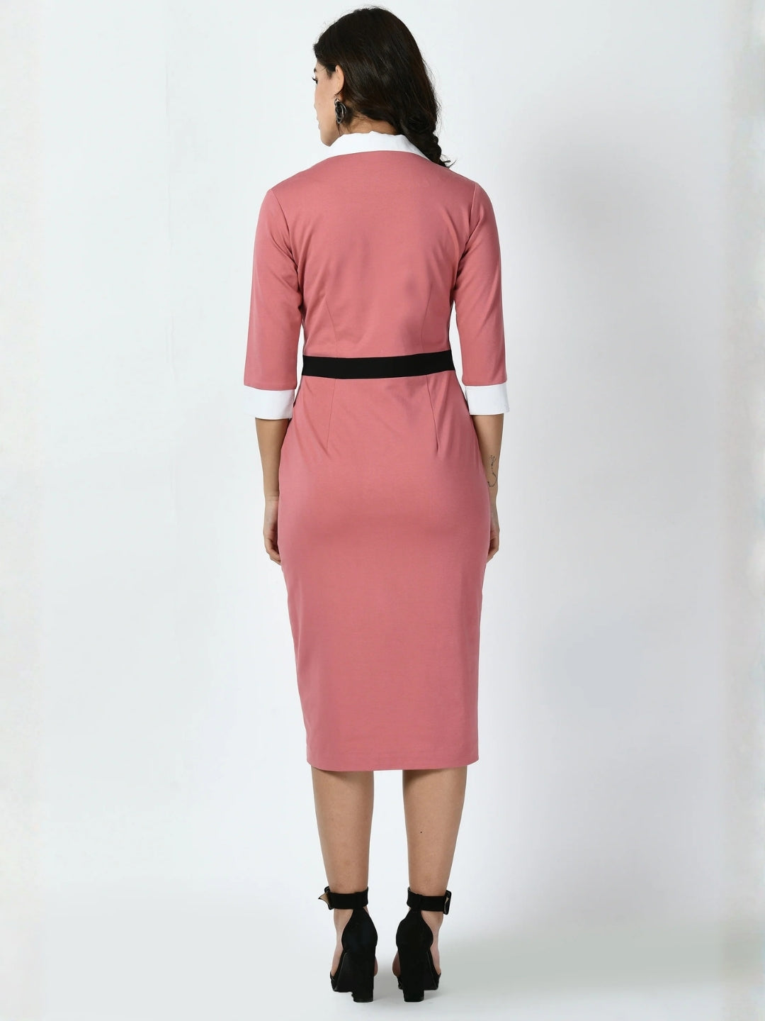 Exude Paramount Shirt Colour blocked Sheath Dress Watermelon Pink Dresses