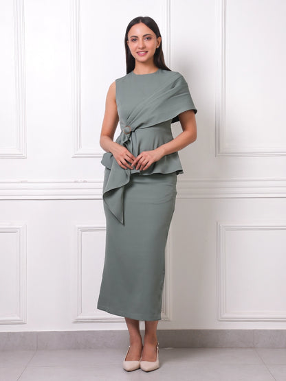 Sage Green Draped Peplum Top