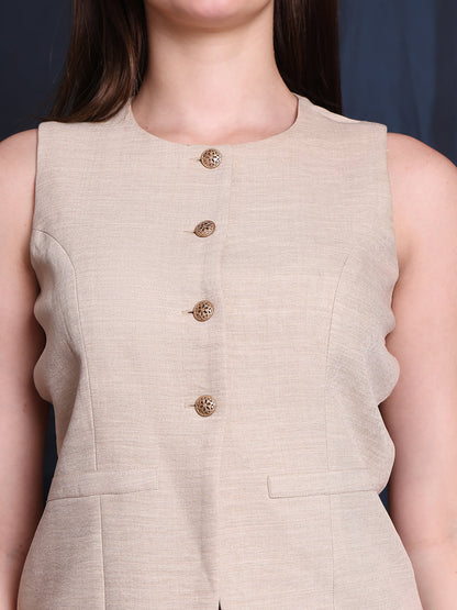 Exude Golden Hour Glam 2 Piece Linen Co-ord Set With Gold Button Detail