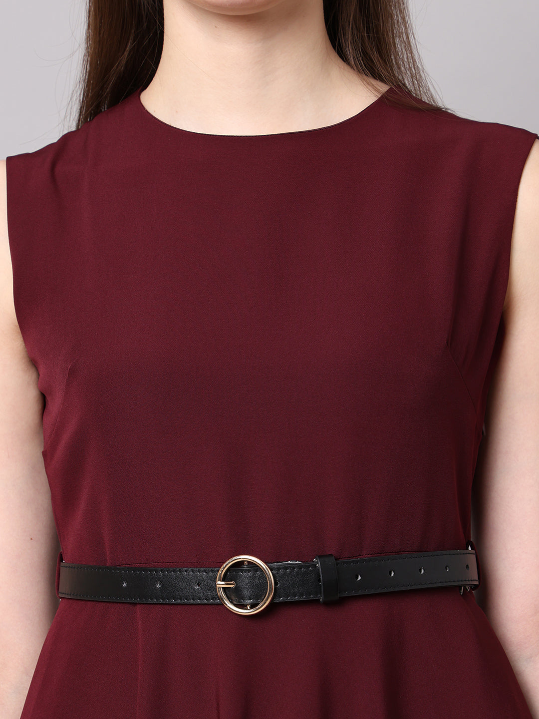 Exude Warmth Fit & Flare Dress with Belt (Wine) Exude Warmth Fit & Flare Dress with Belt (Wine)