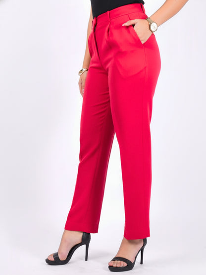 Exude Red Tapered Straight Pants Trousers