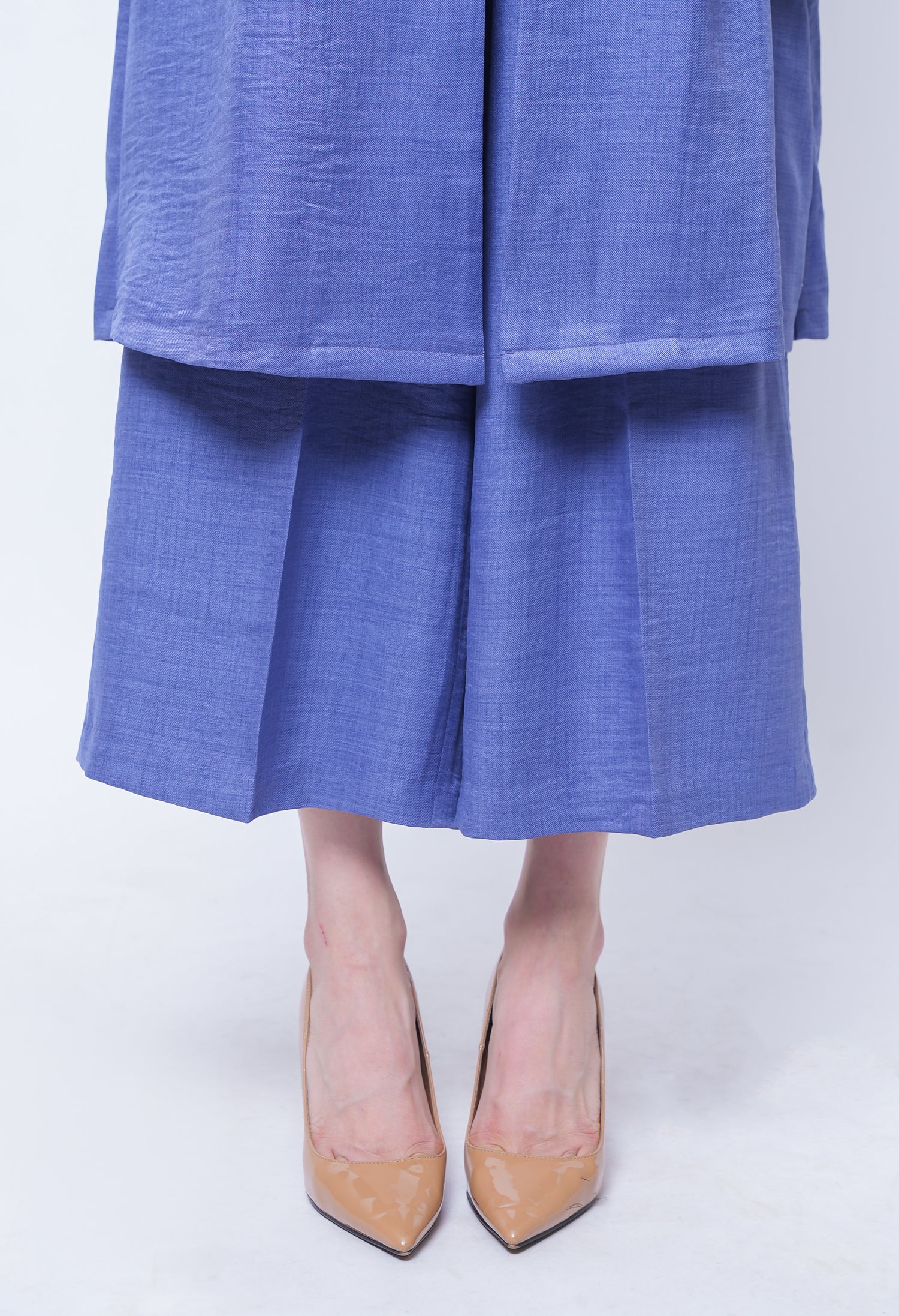 Exude Lustrous Long Jacket , Top with Wide Leg Trouser (Twill Blue )