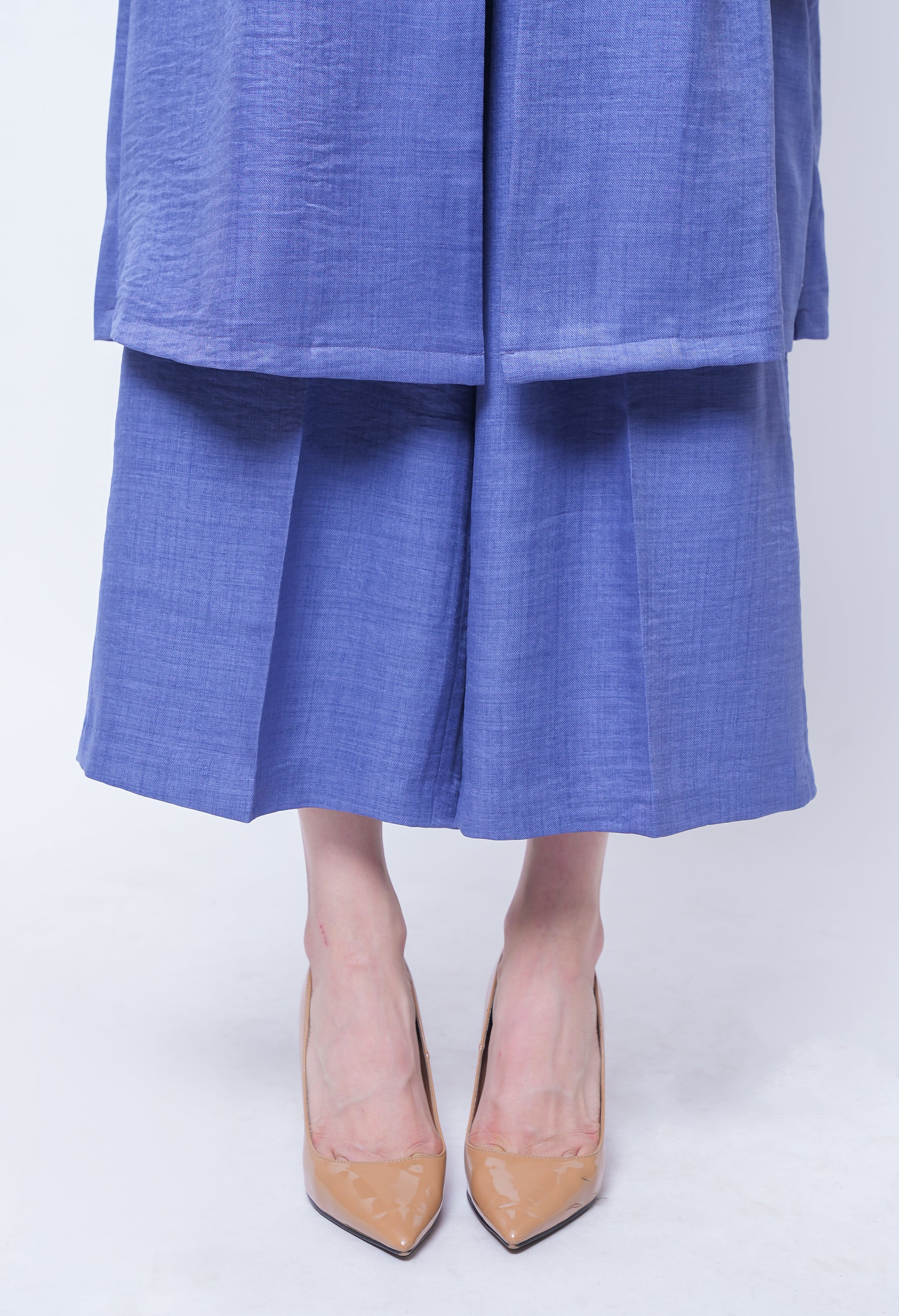 Exude Lustrous Long Jacket , Top with Wide Leg Trouser (Twill Blue )