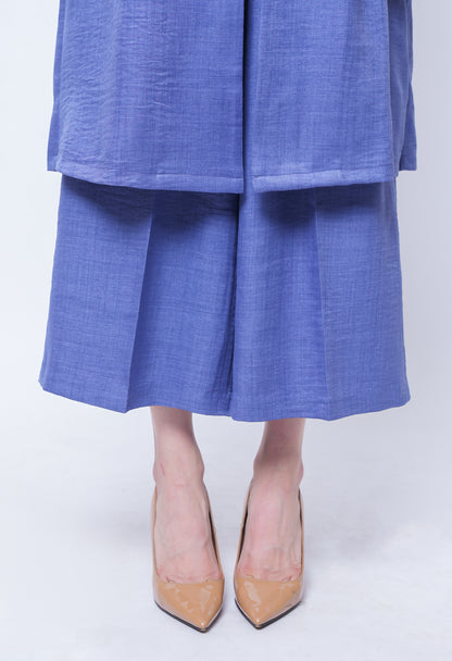 Exude Lustrous Long Jacket , Top with Wide Leg Trouser (Twill Blue )
