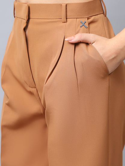 Exude Influence Solid Wide Leg Trousers (Beige)