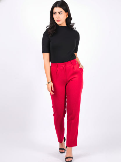 Exude Red Tapered Straight Pants Trousers