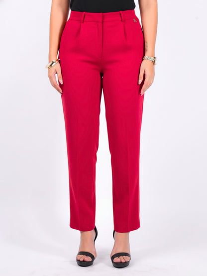 Exude Red Tapered Straight Pants Trousers