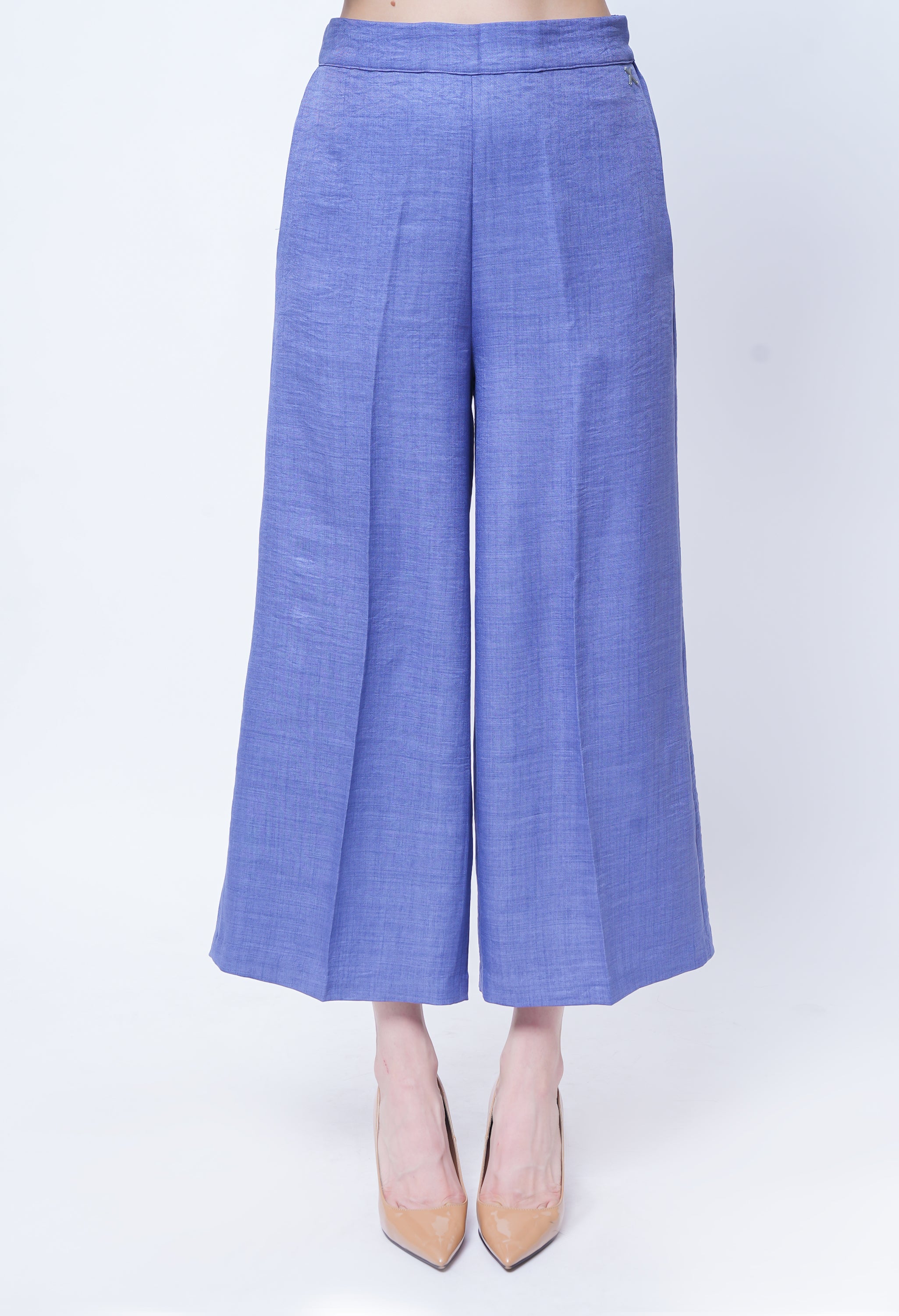 Exude Lustrous Long Jacket , Top with Wide Leg Trouser (Twill Blue )