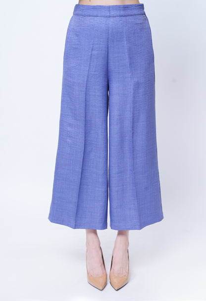 Exude Lustrous Long Jacket , Top with Wide Leg Trouser (Twill Blue )