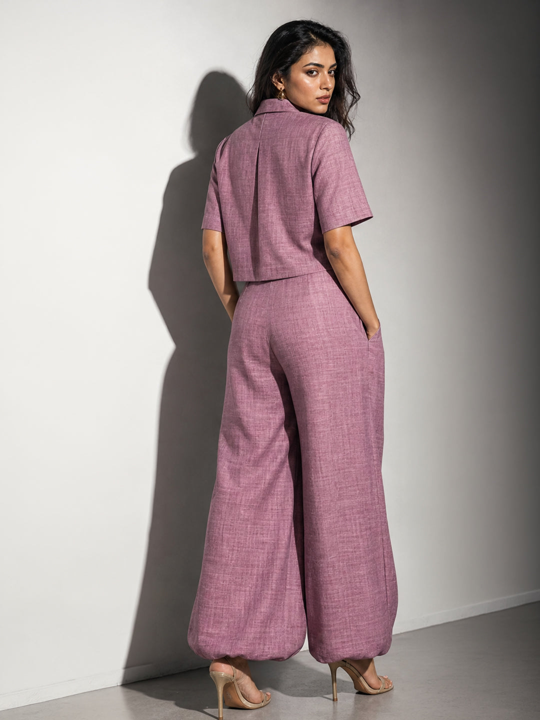 Mauve Linen Shirt &amp; Wide-Leg Pants Co-ord Set