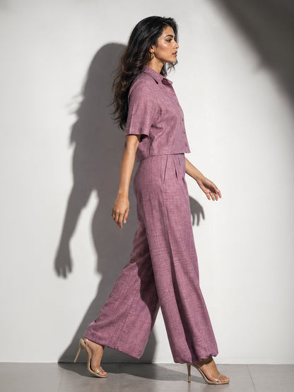 Mauve Linen Shirt &amp; Wide-Leg Pants Co-ord Set
