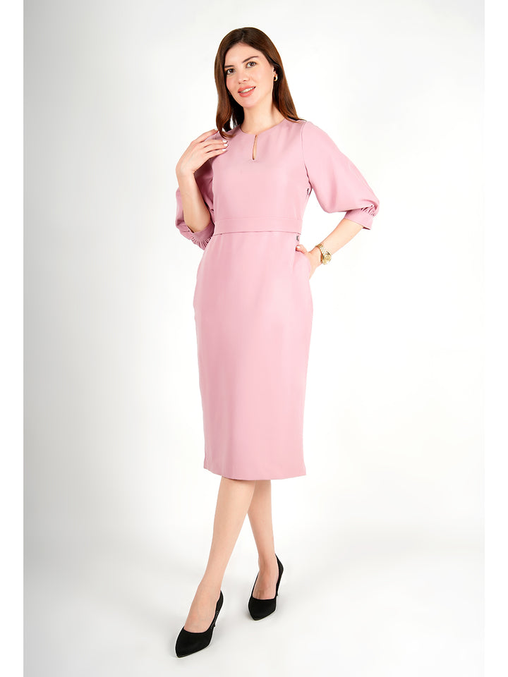 Exude Bright Low 3/4 Puff Sleeve Dress Blush Pink Dresses