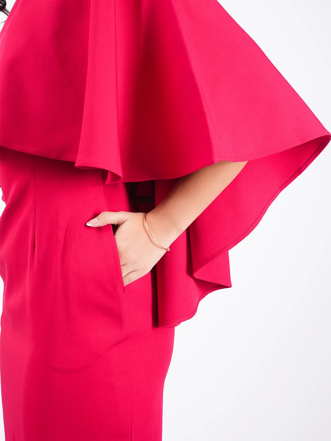 Exude Ruby Aura Cape Dress 