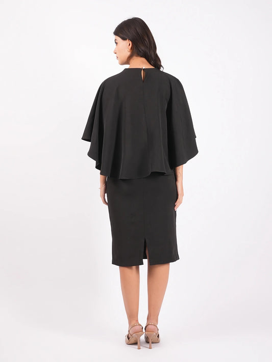 Exude Black Grace Cape Dress