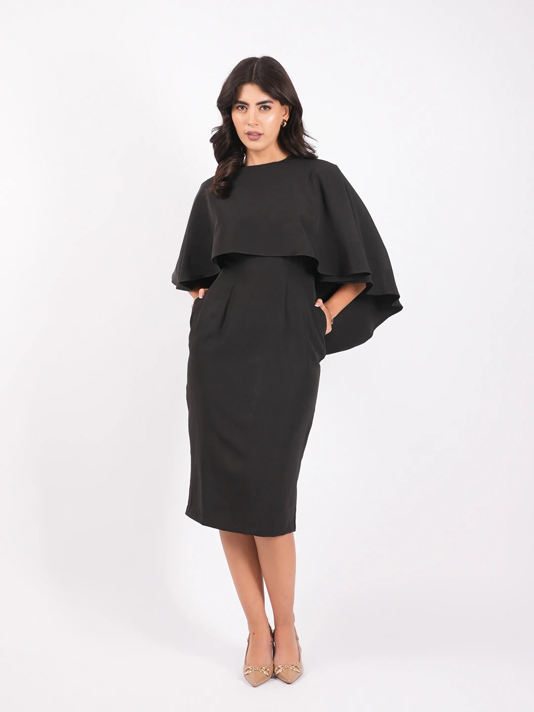 Exude Black Grace Cape Dress 