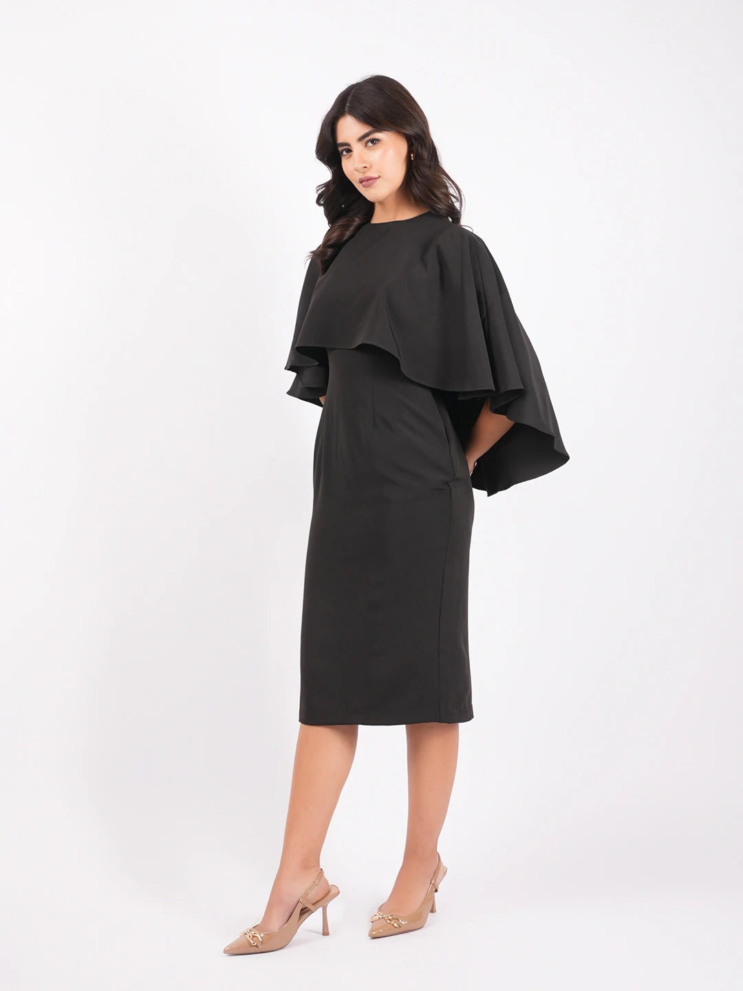 Exude Black Grace Cape Dress 