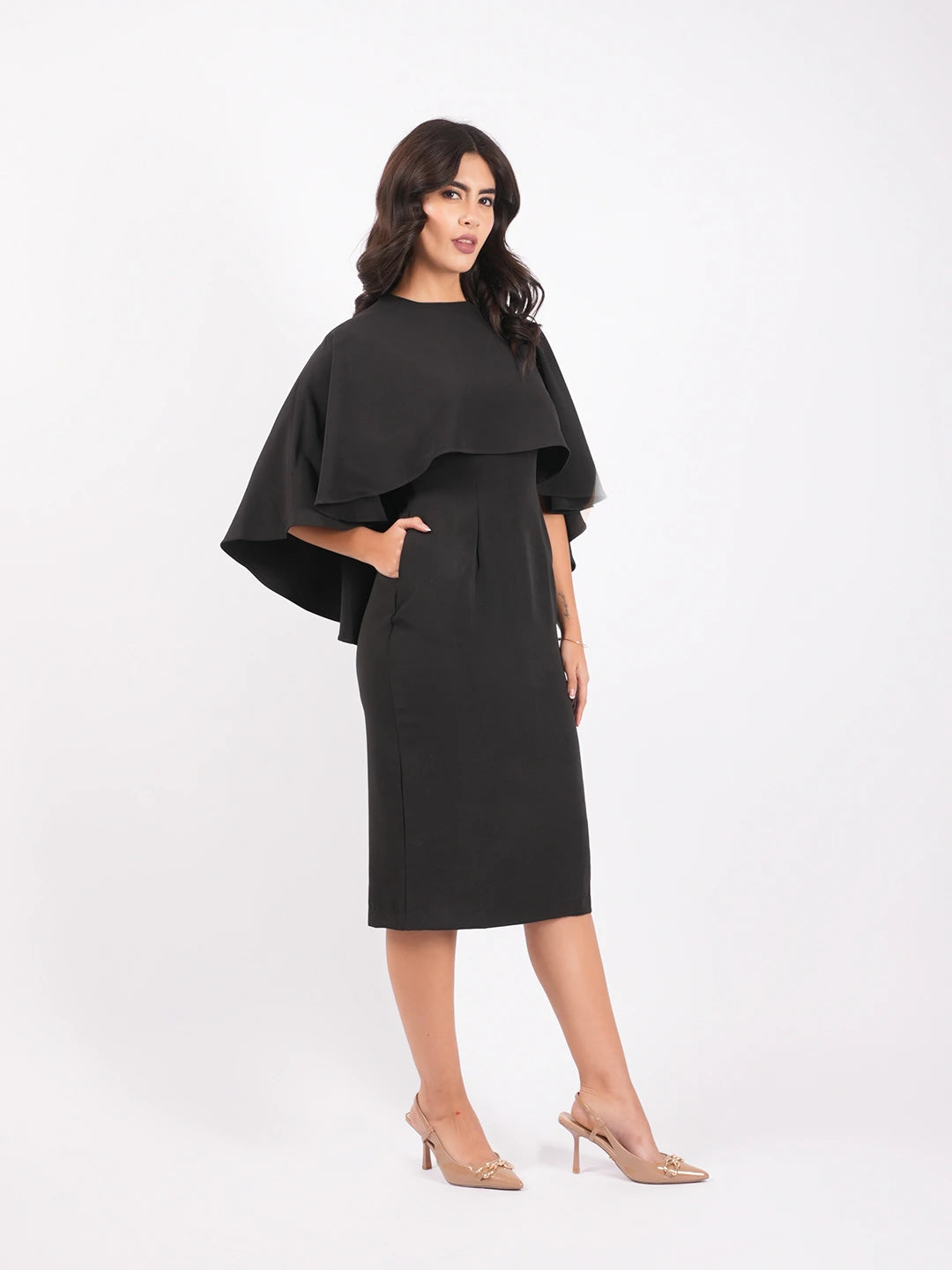 Exude Black Grace Cape Dress 