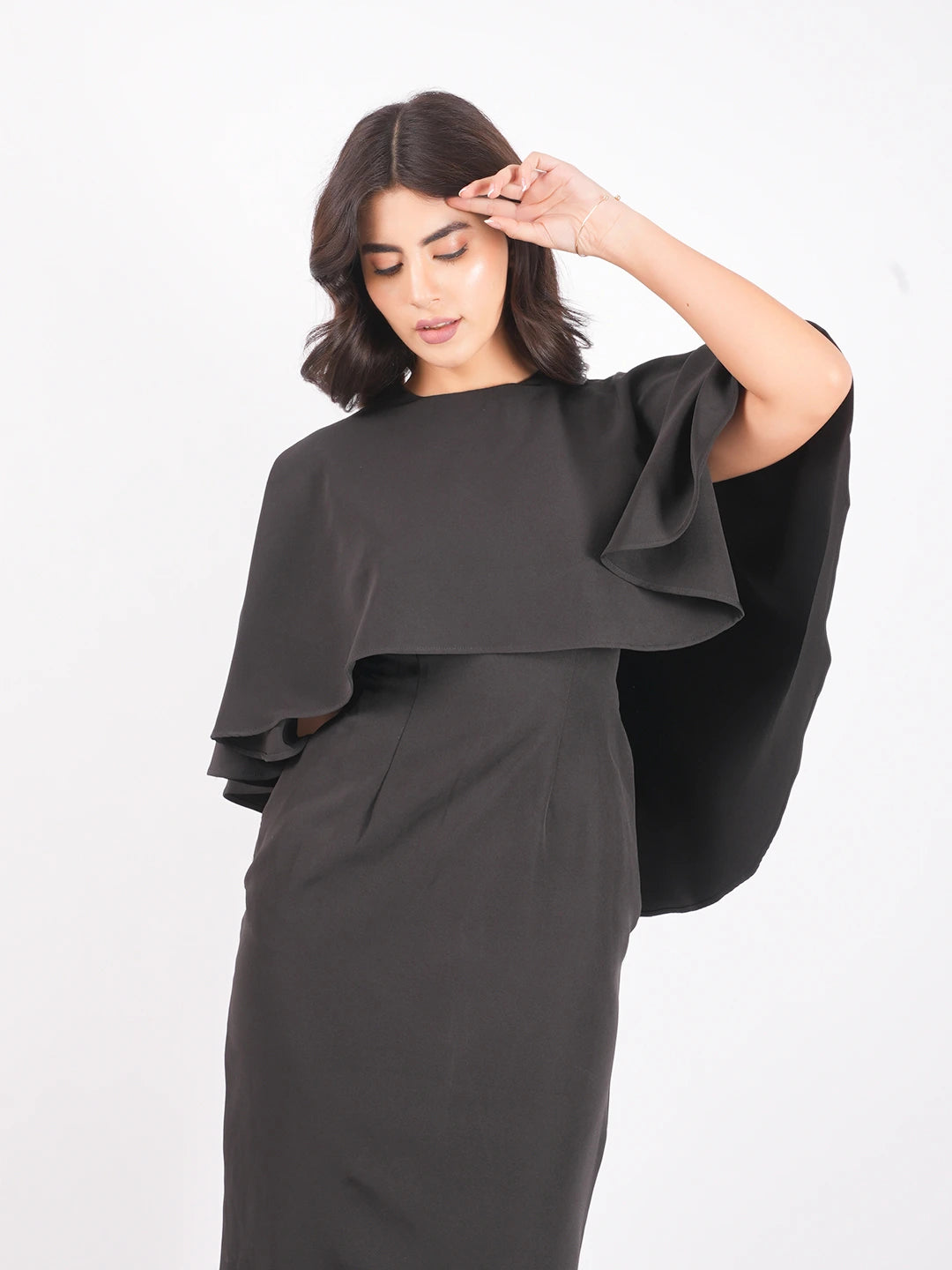 Exude Black Grace Cape Dress 