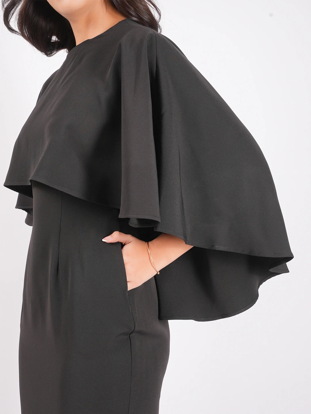 Exude Black Grace Cape Dress 