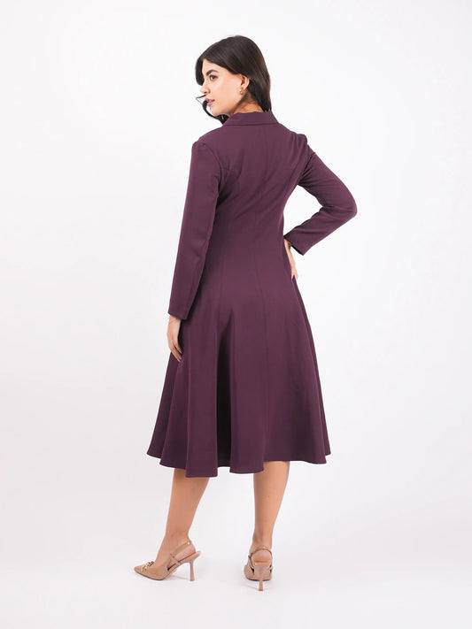 Exude Plum Enchant Flare Coat Dress