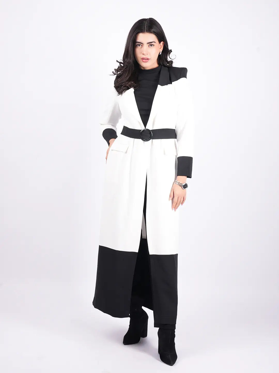 Exude Modern Monochrome Long Coat Coat
