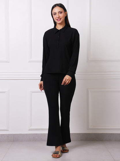 Black Polo Collar Co-ord Set