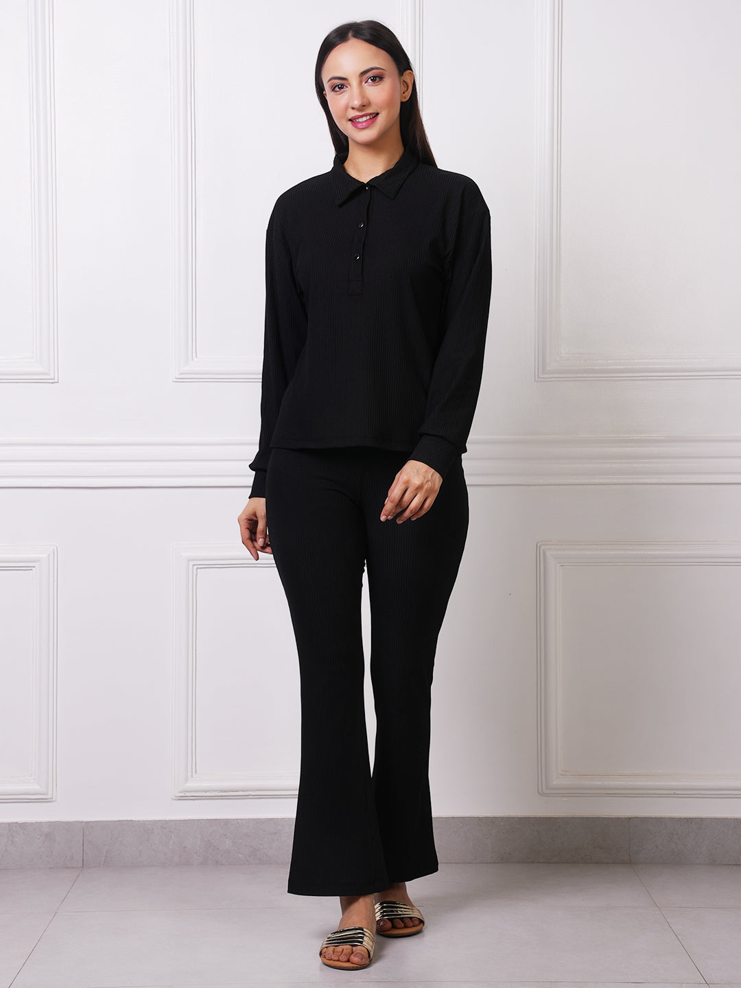 Black Polo Collar Co-ord Set