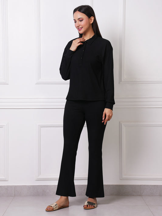 Black Polo Collar Co-ord Set