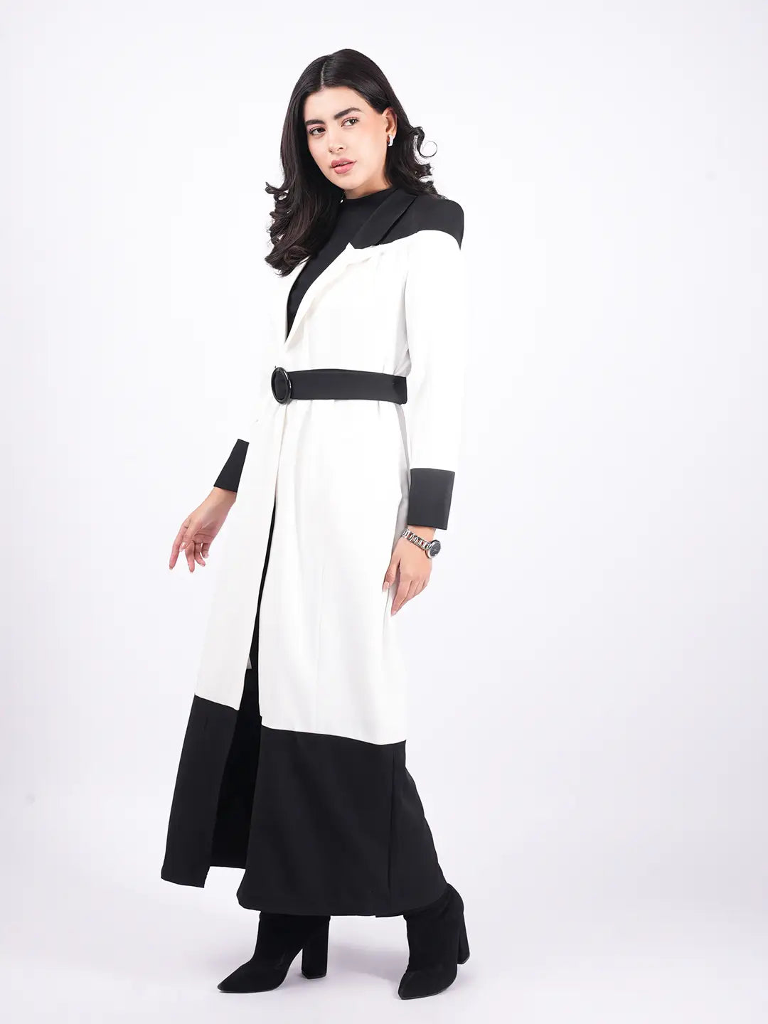 Exude Modern Monochrome Long Coat Coat