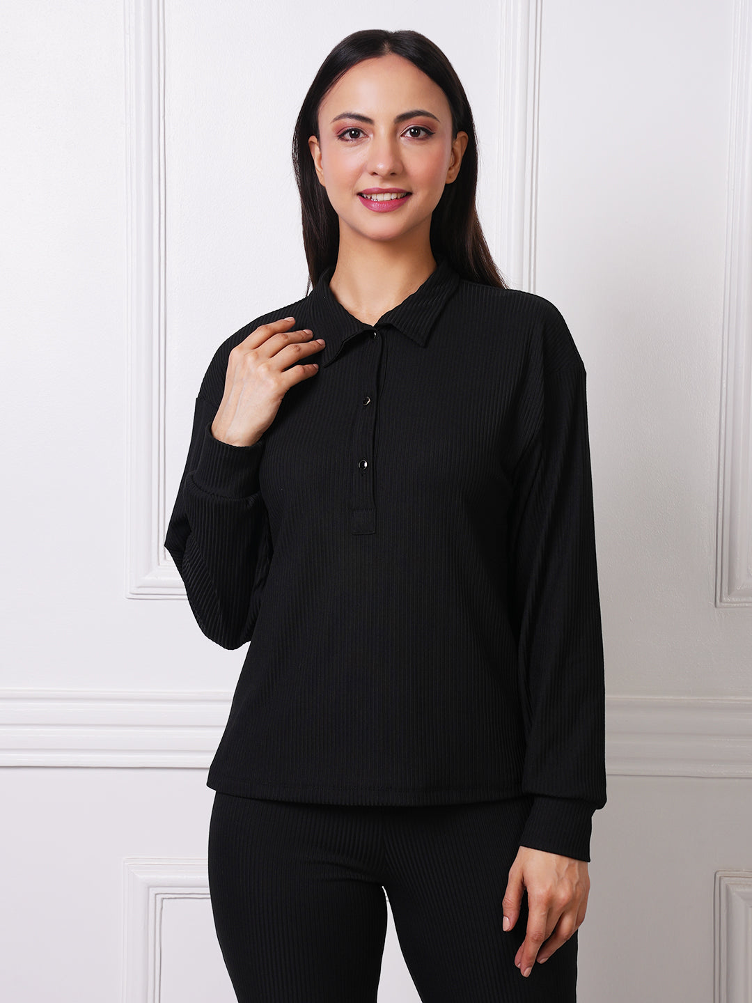 Black Polo Collar Co-ord Set