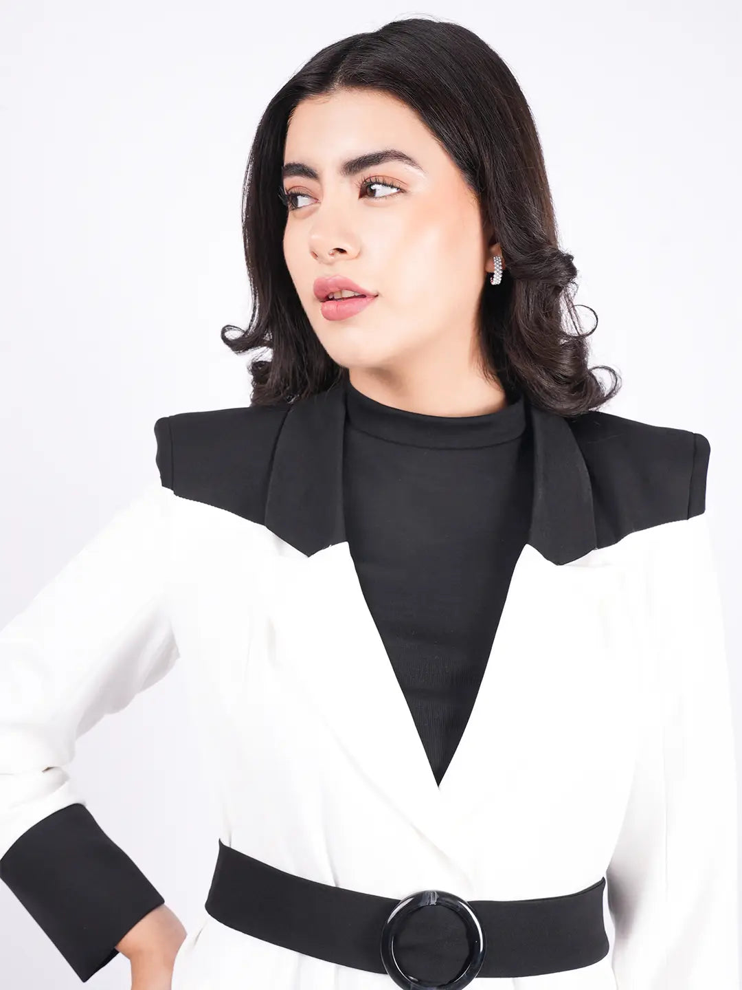 Exude Modern Monochrome Long Coat Coat