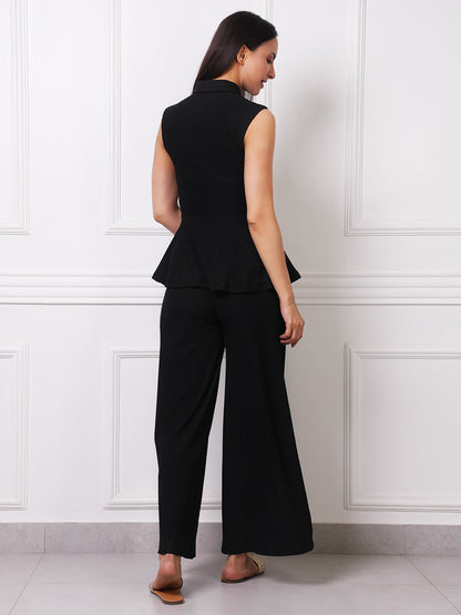 Black Ribbed Peplum Co-ord Set