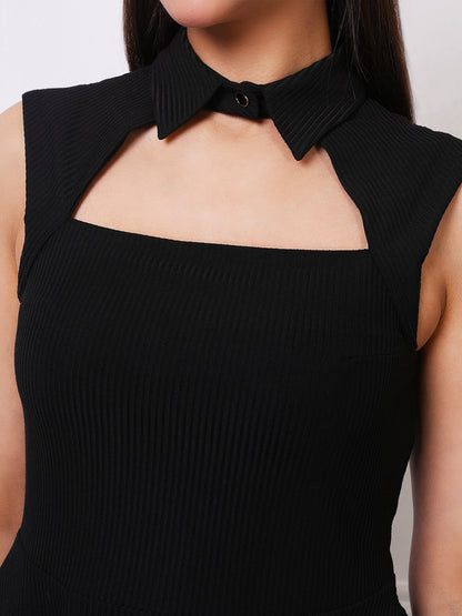 Black Ribbed Peplum Co-ord Set