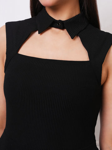 Black Ribbed Peplum Co-ord Set