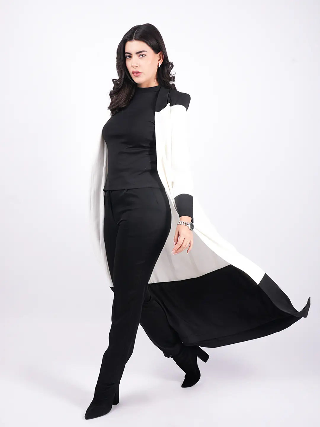 Exude Modern Monochrome Long Coat Coat