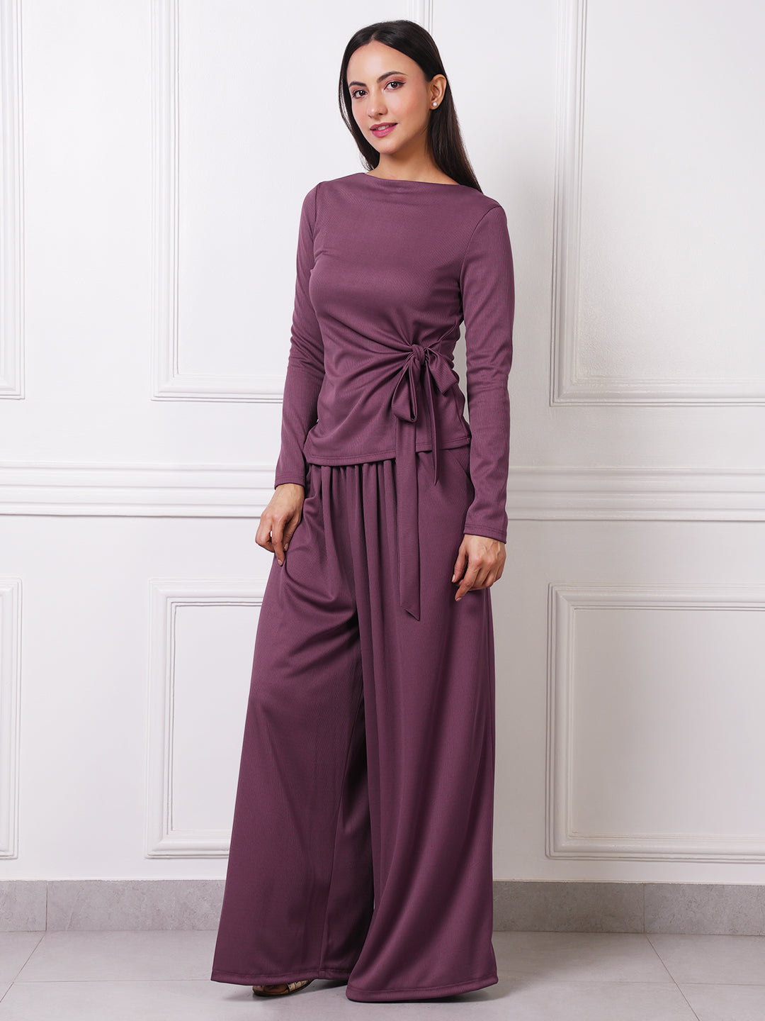 Mauve Ribbed Tie-Waist Co-ord Set