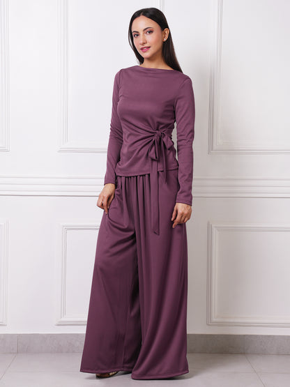 Mauve Ribbed Tie-Waist Co-ord Set