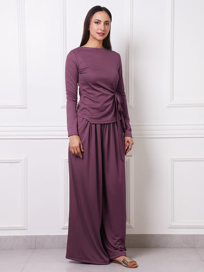 Mauve Ribbed Tie-Waist Co-ord Set