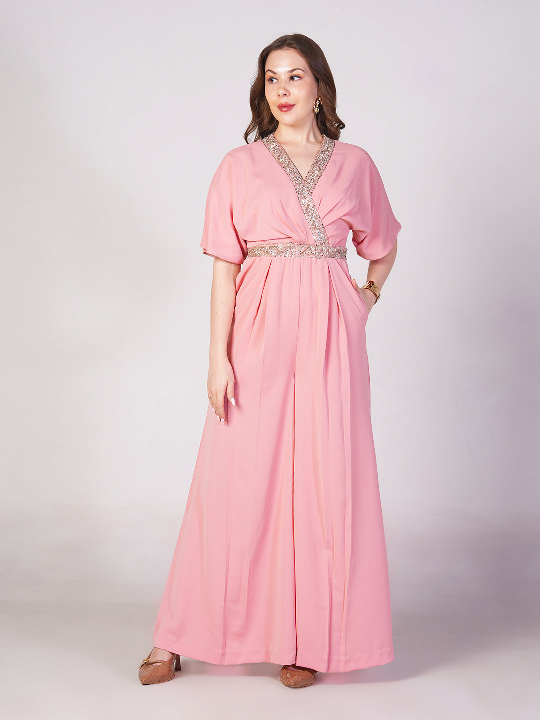 Blush Embellished Wrap Jumpsuit