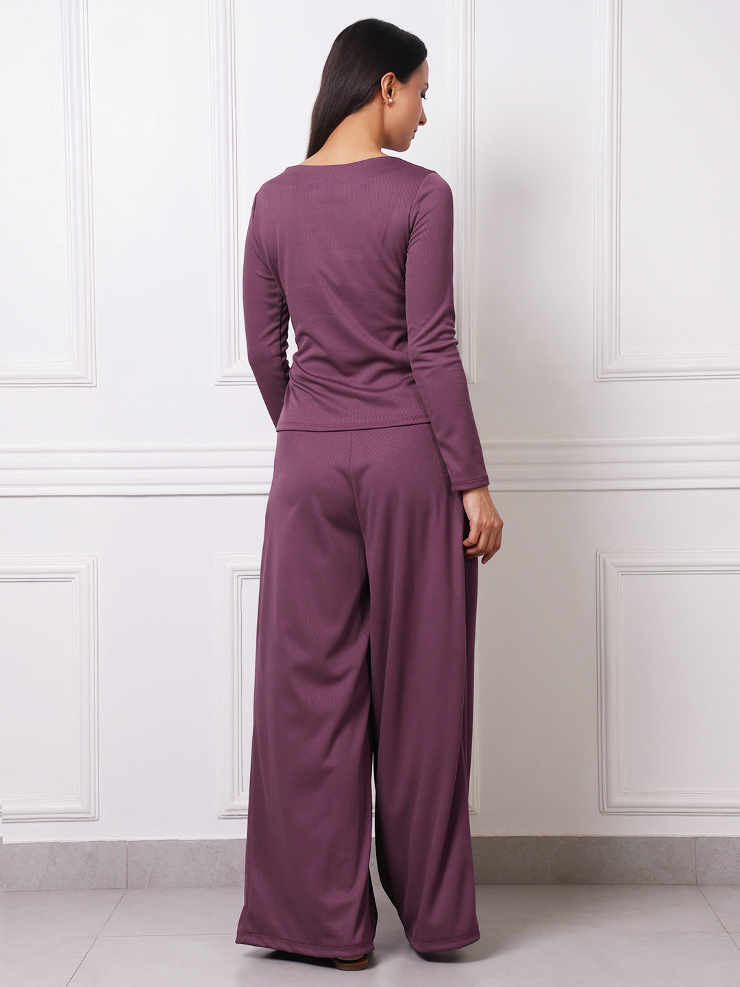 Mauve Ribbed Tie-Waist Co-ord Set