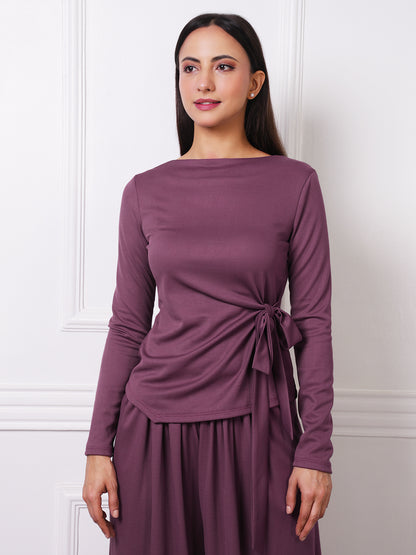 Mauve Ribbed Tie-Waist Co-ord Set