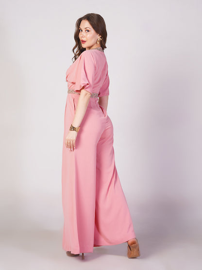 Blush Embellished Wrap Jumpsuit
