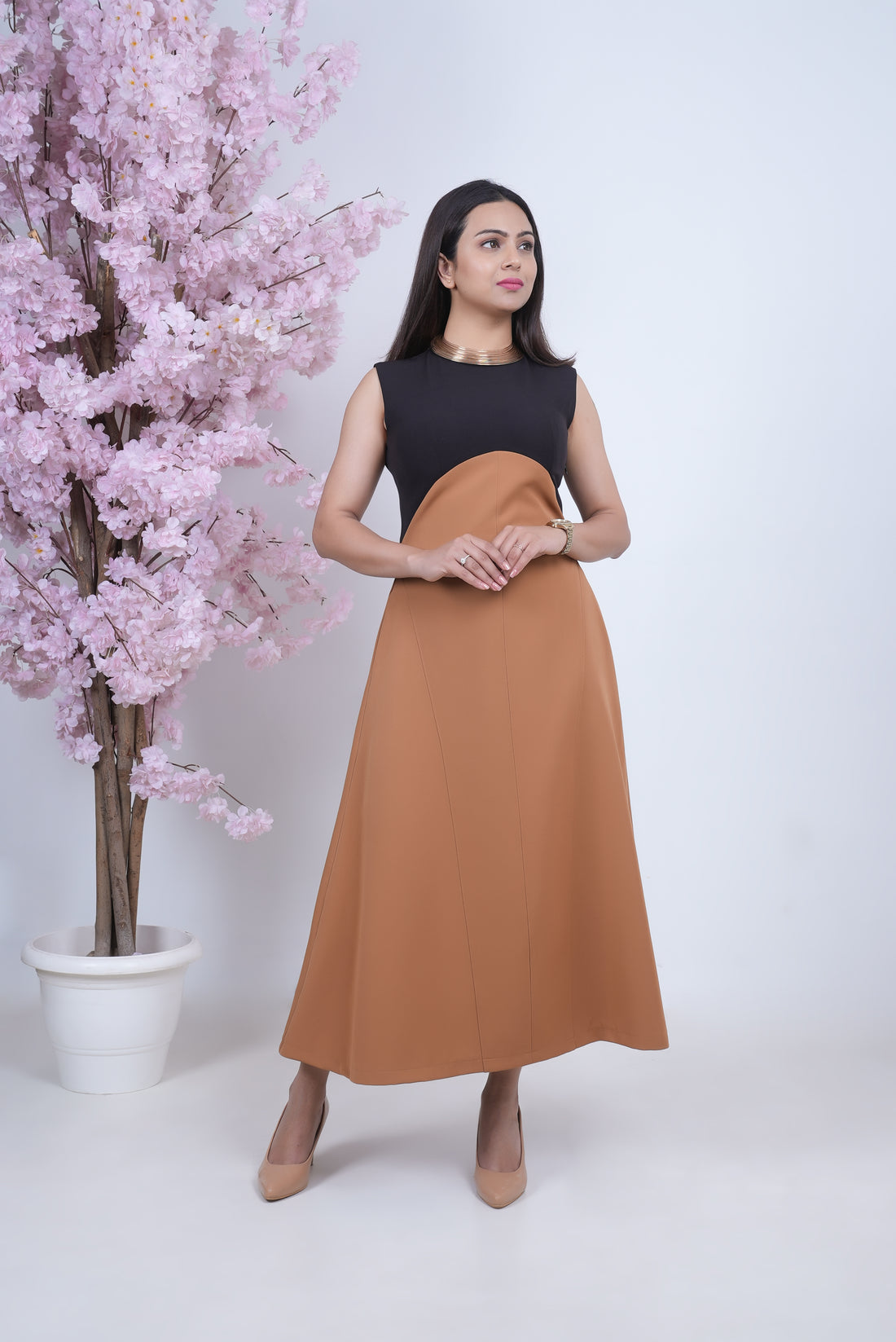 Exude Noir Panel Midi Dress