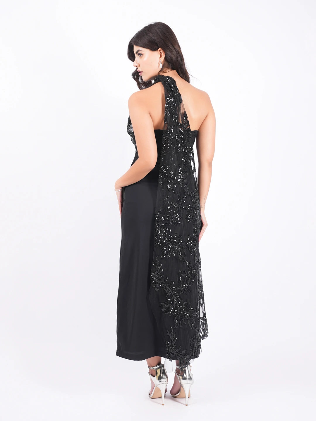 Exude Midnight Grace Sequin Halter Gown