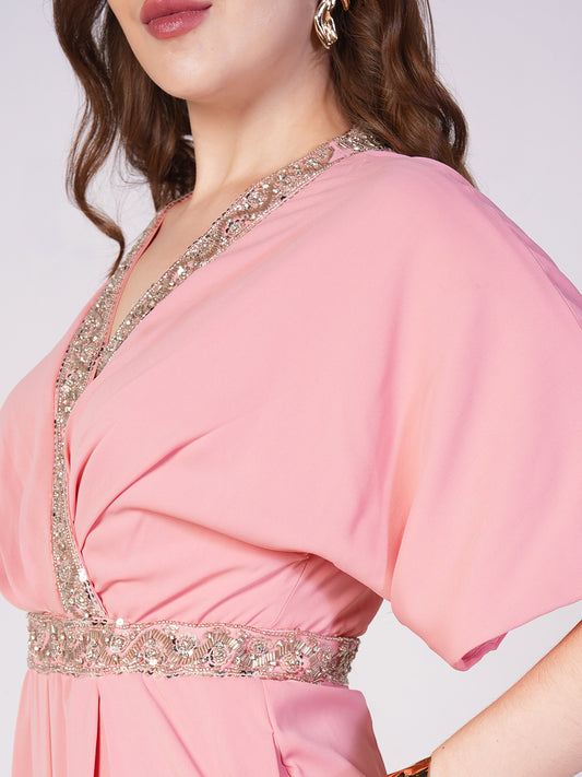 Blush Embellished Wrap Jumpsuit