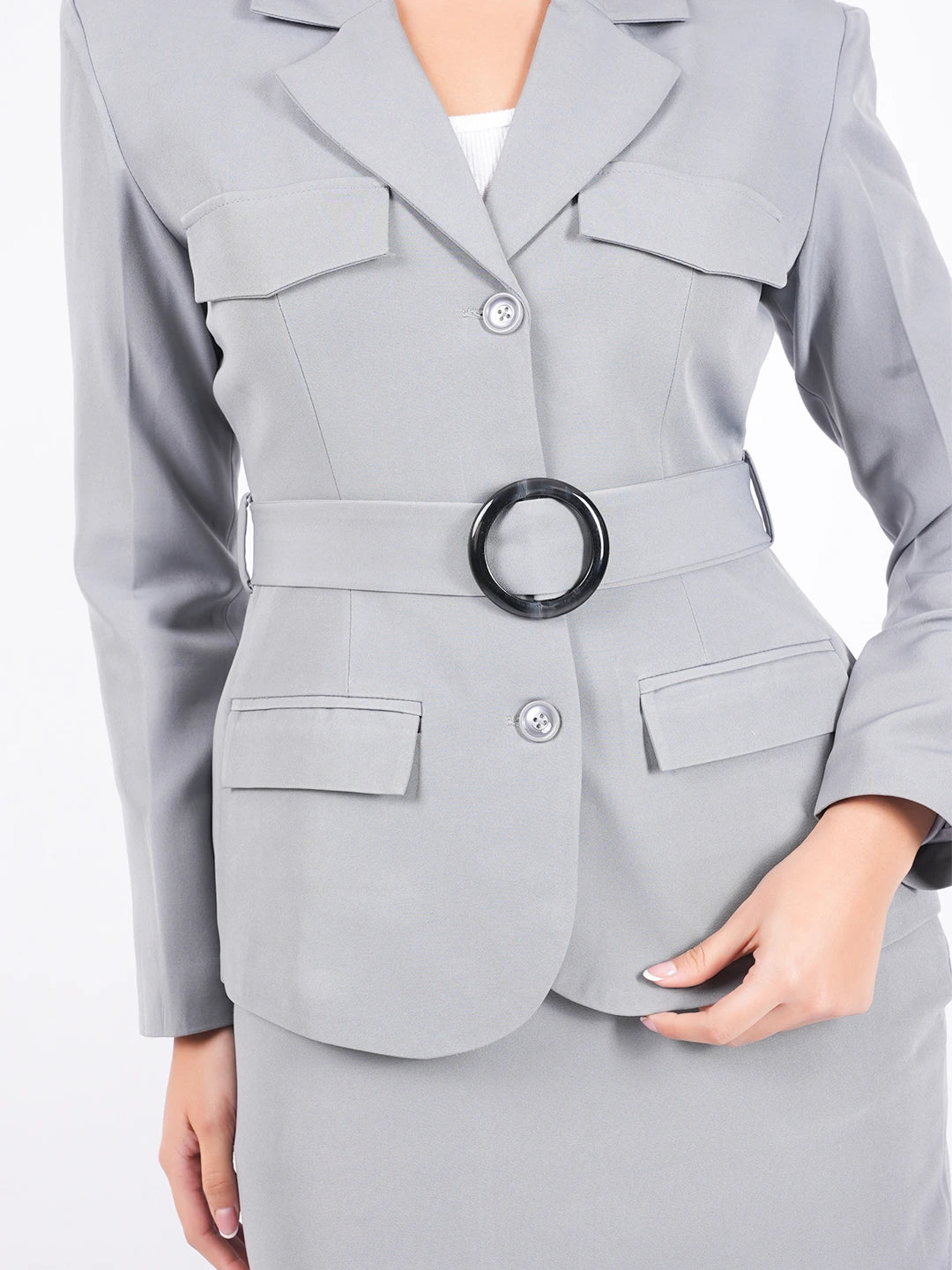 Exude Slate Belted Power Blazer 