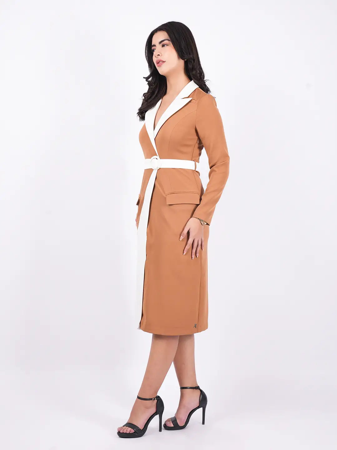 Exude Mocha Contrast Midi Dress Dresses