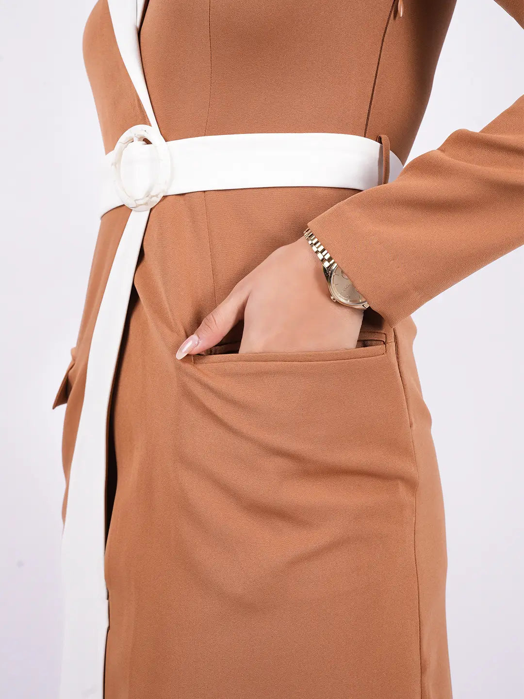 Exude Mocha Contrast Midi Dress Dresses