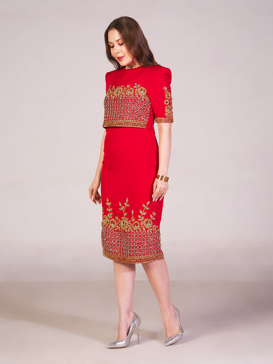 Crimson Luxe Embroidered Dress