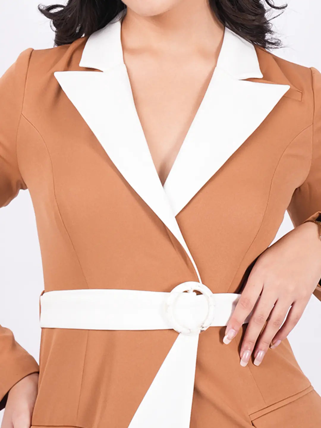 Exude Mocha Contrast Midi Dress Dresses